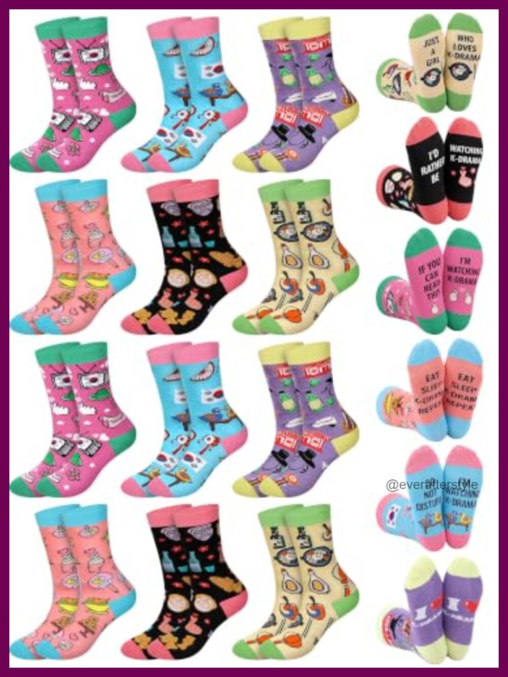 12 Pairs K-Drama K-Pop Novelty Socks Funny Gift Set Polyester Cotton